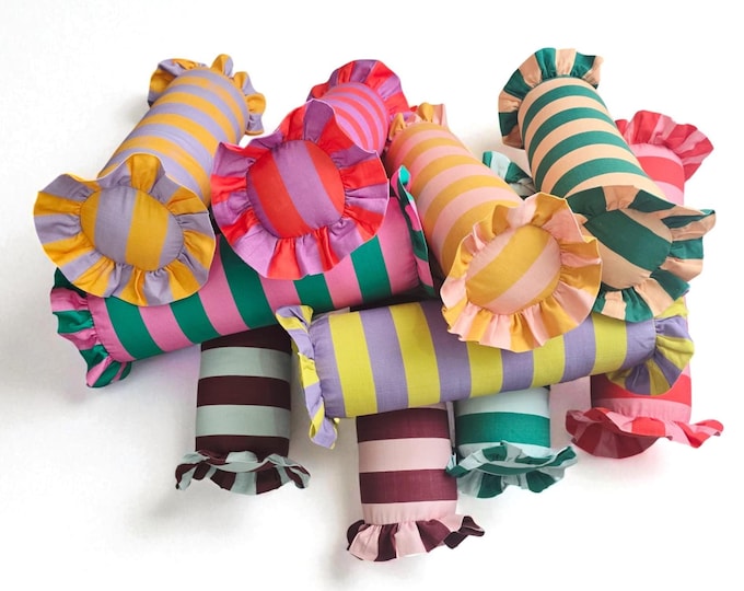 Handmade Striped Cotton Linen Bolster Pillow - Ruffled Accent Cushion