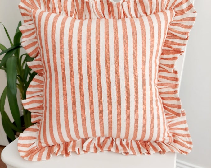 Bohemian Frill Linen Striped Pillow Cover - Different Color Options With Frill Edges - Hello Mello Store