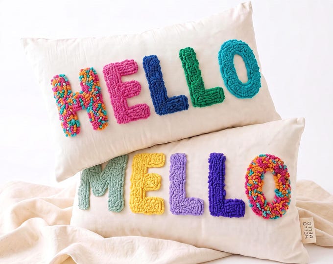 Personalized Punch Needle Name Cushion – Boho Nursery Decor Pillow