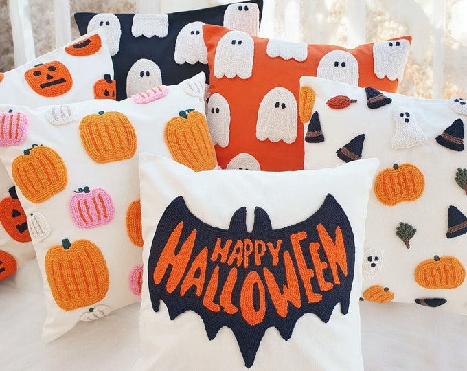 Handmade Halloween Pillow - Pumpkin Pillow - Hat - Ghost - Dry Leaves Pumpkin - Bat Halloween - Ghost Pillow - Hello Mello Store