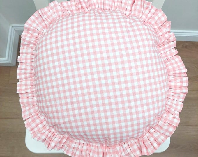 Bohemian Frill Linen Gingham Pillow Cover - Circle Pillow - Different Color Options With Frill Edges - Hello Mello Store