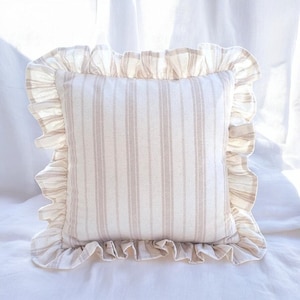 Bohemian Linen Striped Pillow Cover with Frill Edges