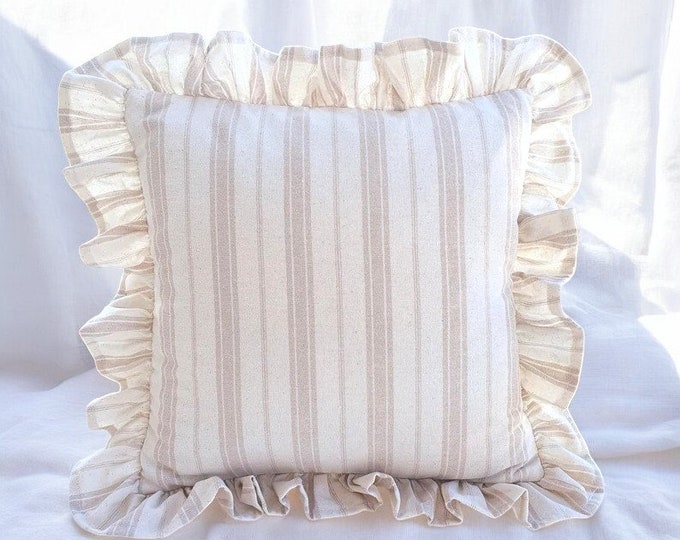 Bohemian Frill Linen Striped Pillow Cover - Different Color Options With Frill Edges - Hello Mello Store