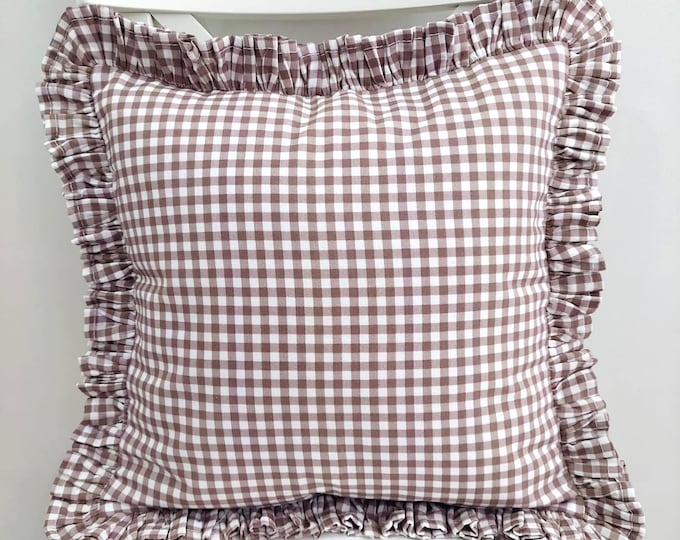 Bohemian Frill Linen Gingham Pillow Cover - Gingham Pillow - Pillow - Color Options With Frill Edges - Hello Mello Store