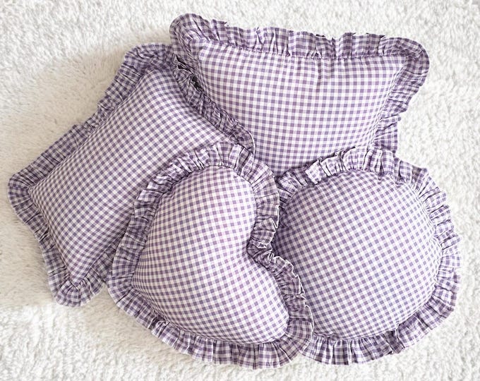 Bohemian Frill Linen Gingham Pillow Cover - Gingham Pillow - Pillow - Color Options With Frill Edges - Hello Mello Store