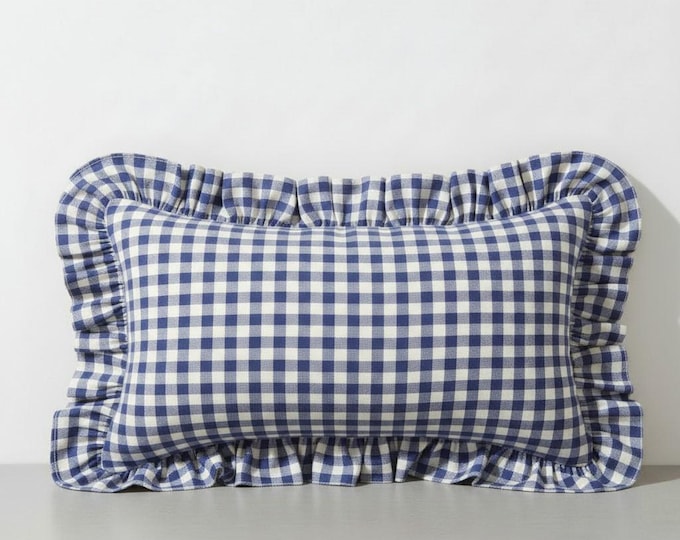 Gingham Pillow Cover - Ruffled Gingham Cushion - Cottagecore Farmhouse Decor - Multiple Color Options