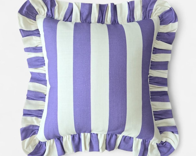 Bohemian Striped Linen Pillow Cover - Ruffled Cushion - Modern and Farmhouse Chic Decor