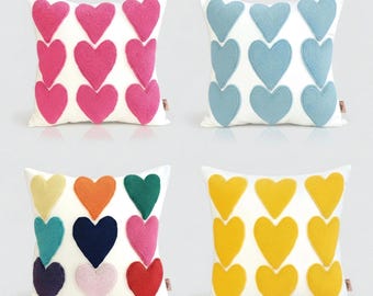 Hand Embroidered Heart Pillow Cover – Handmade Punch Needle Cushion – Valentine Decor