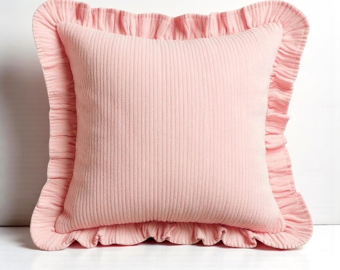 Corduroy Ruffle Cushion Cover - Velvet Frill Pillow Cover - Home and Garden Decor - Multicolor Option
