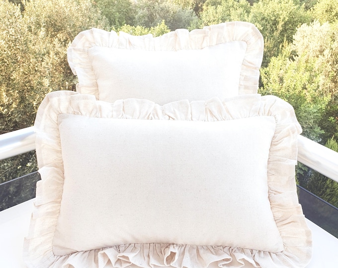 Bohemian Frill Linen Striped Pillow Cover - Different Color Options With Frill Edges - Hello Mello Store