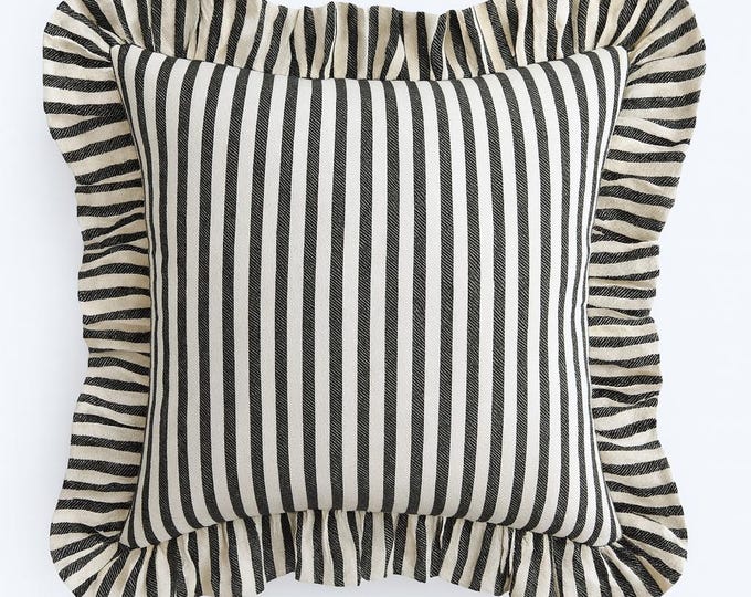 Handmade Striped Cotton Pillow Cover – Ruffled Throw Cushion