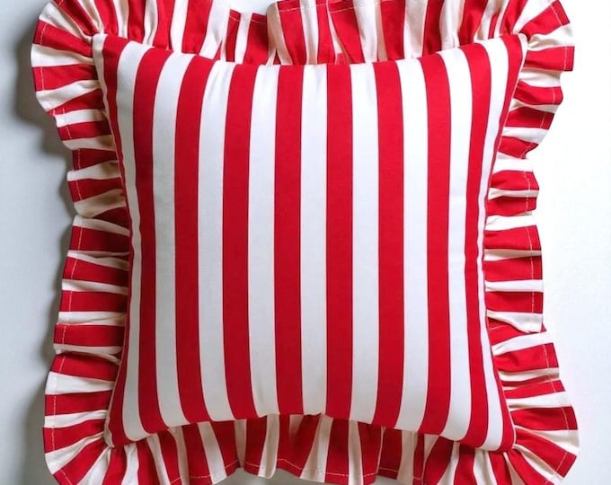 Striped Ruffle Pillow Cover - Ruffle Pillow Cover - Outdoor Pillow - indoor Pillow - Hello Mello Store