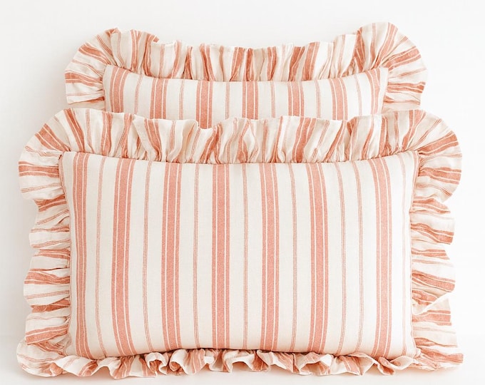 Handmade Striped Cotton Pillow Cover – Ruffled Throw Cushion