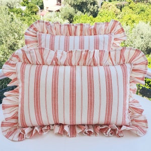 Bohemian Linen Striped Pillow Cover with Frill Edges