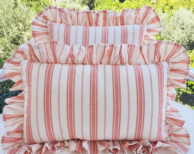 Bohemian Frill Linen Striped Pillow Cover - Different Color Options With Frill Edges - Hello Mello Store