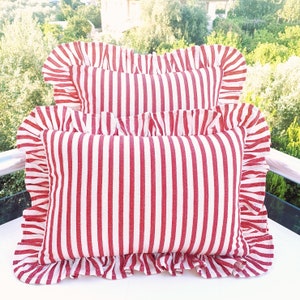 Bohemian Linen Striped Pillow Cover: Ruffle Frill Edges