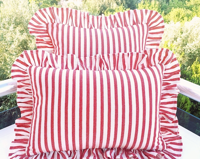 Bohemian Frill Linen Striped Pillow Cover - Different Color Options With Frill Edges - Hello Mello Store