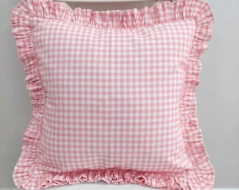 Bohemian Frill Linen Gingham Pillow Cover - Gingham Pillow - Pillow - Color Options With Frill Edges - Hello Mello Store