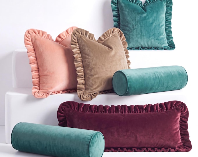 Velvet Ruffled Pillow Covers - Coquette Style Home Decor - Cottagecore Accent Pillow