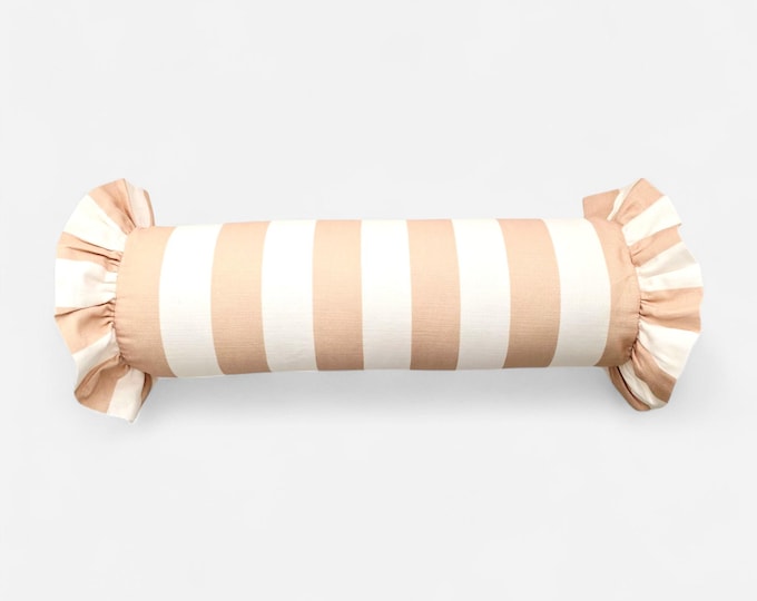 Striped Bolster Pillow Cover with Ruffles - Colorful Handmade Decorative Cushion - Candy Style Decor