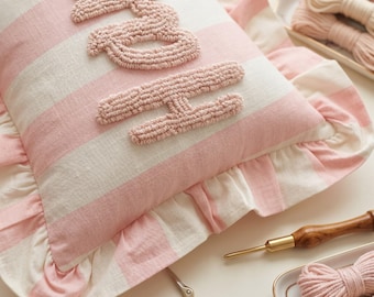 Personalized Embroidered Name Pillow - Custom Name Cushion - Handmade Ruffle Pillow - Nursery Decor - Baby Shower Gift - Kids Room Decor