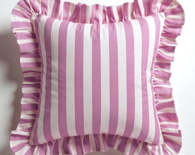 Striped Ruffle Pillow Cover - Ruffle Pillow Cover - Outdoor Pillow - indoor Pillow - Hello Mello Store
