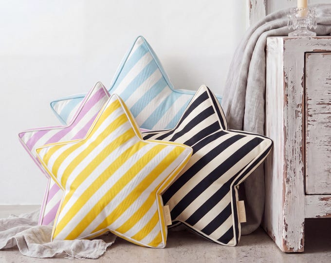 Striped Star Shaped Pillow – Indoor Outdoor Decorative Cushion
