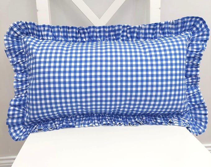 Bohemian Frill Linen Gingham Pillow Cover - Gingham Pillow - Pillow - Color Options With Frill Edges - Hello Mello Store