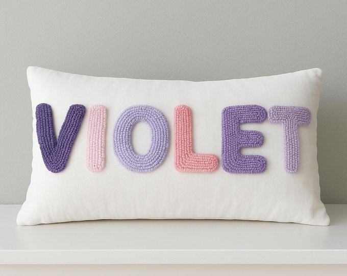 Personalised Punch Needle Decorative Cushion - Kids Room Decor Name Pillow - Unique Baby Room Nursery Initial Decoration Gift - Name Pillow