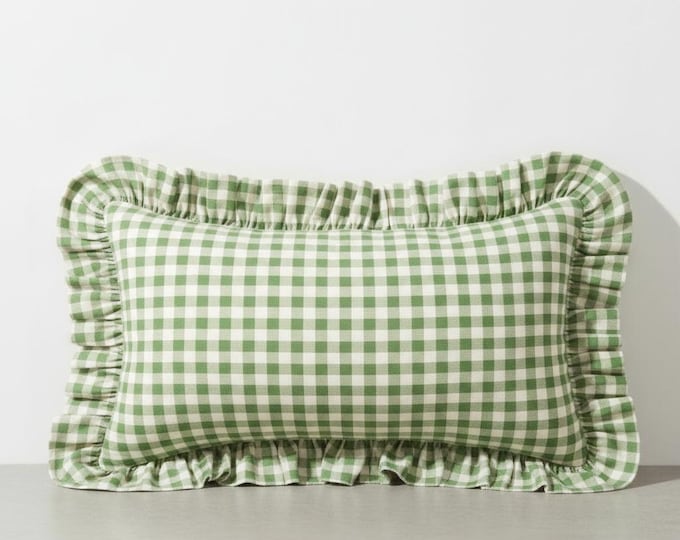 Ruffled Gingham Linen Pillow Cover – Bohemian Farmhouse Cushion