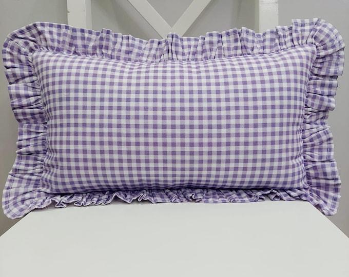 Bohemian Frill Linen Gingham Pillow Cover - Gingham Pillow - Pillow - Color Options With Frill Edges - Hello Mello Store