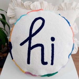 Federa per cuscino in lino fatta a mano: design &quot;hi&quot; Punch Needle, cuscino da tiro Boho