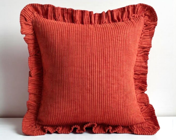 Corduroy Ruffle Cushion Cover - Velvet Frill Pillow Cover - Home and Garden Decor - Multicolor Option