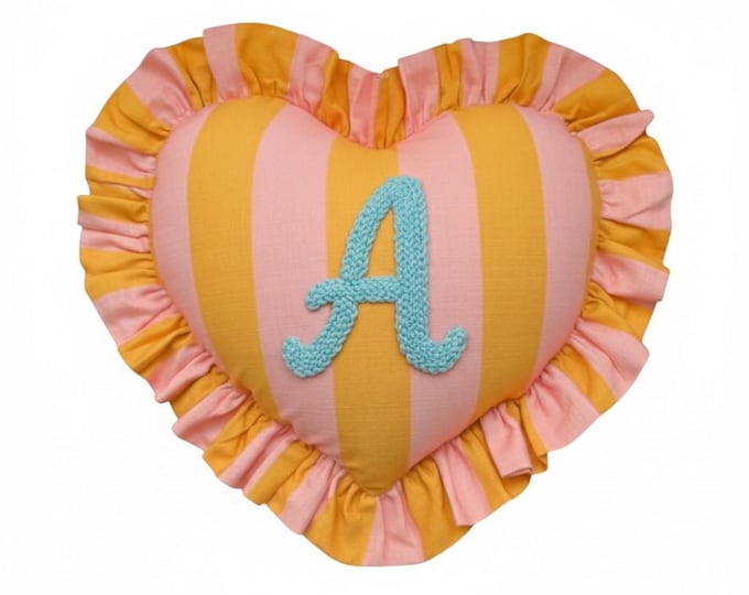 Custom Ruffle Heart Cushion – Personalized Heart Pillow with Initial