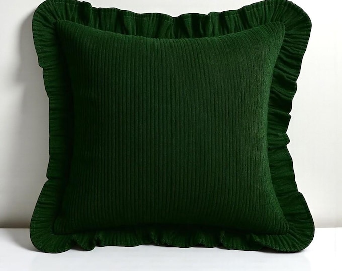 Corduroy Ruffle Cushion Cover - Velvet Frill Pillow Cover - Home and Garden Decor - Multicolor Option