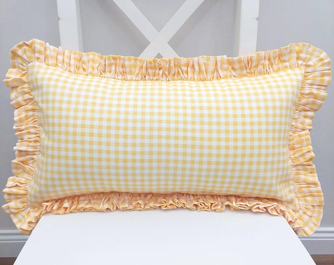 Bohemian Frill Linen Gingham Pillow Cover - Gingham Pillow - Pillow - Color Options With Frill Edges - Hello Mello Store