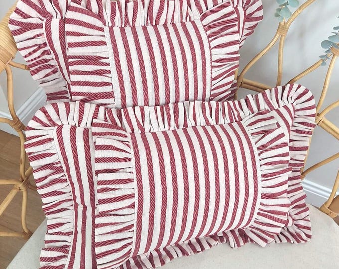 Bohemian Frill Linen Striped Pillow Cover - Different Color Options With Frill Edges - Hello Mello Store