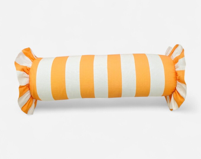 Striped Bolster Pillow Cover with Ruffles - Colorful Handmade Decorative Cushion - Candy Style Decor