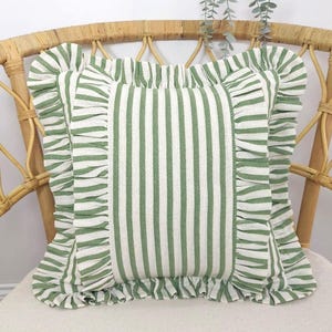 Bohemian Linen Striped Pillow Cover with Frill Edges