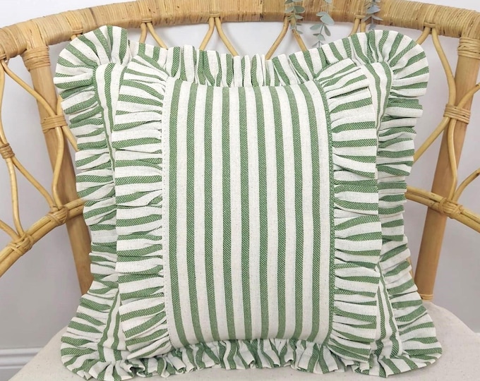 Bohemian Frill Linen Striped Pillow Cover - Different Color Options With Frill Edges - Hello Mello Store