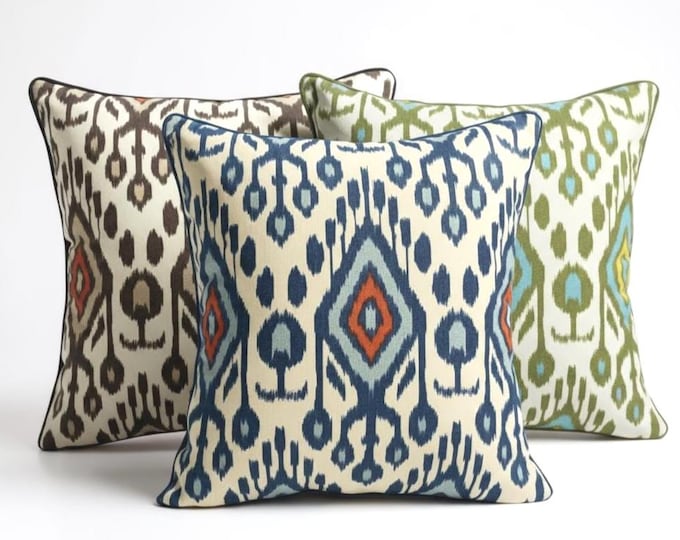 Ikat Cushion Cover | Piping Pillow | Water-Resistant Fabric | Indoor & Outdoor Pillow