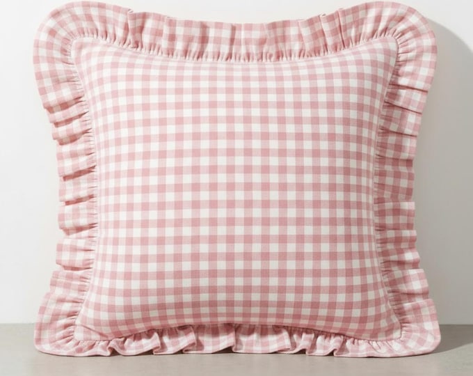 Ruffled Gingham Linen Pillow Cover – Bohemian Farmhouse Cushion