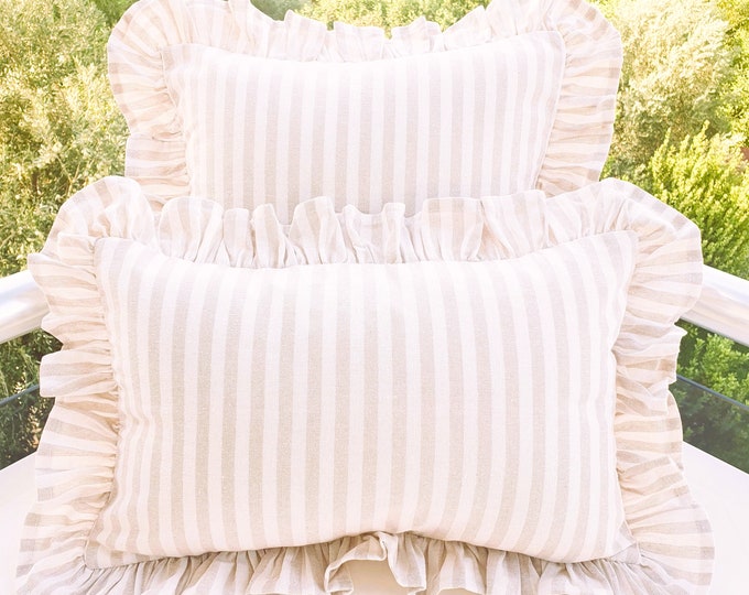 Bohemian Frill Linen Striped Pillow Cover - Different Color Options With Frill Edges - Hello Mello Store