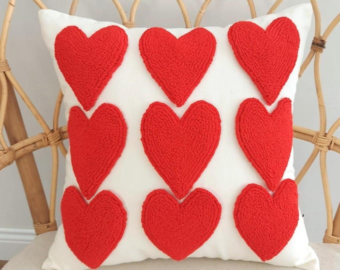 Handmade Pillow Cover - Heart Embroidered Pillow Cover - Lover Gift - Lover Pillow -  " Multiple Color Options" - Hello Mello Store