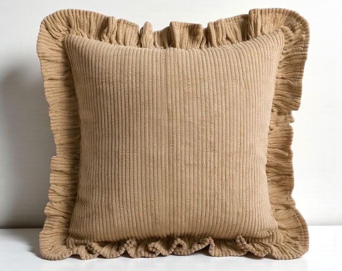 Corduroy Ruffle Cushion Cover - Velvet Frill Pillow Cover - Home and Garden Decor - Multicolor Option
