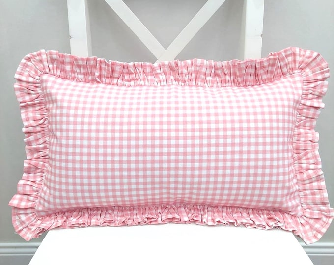 Bohemian Frill Linen Gingham Pillow Cover - Gingham Pillow - Pillow - Color Options With Frill Edges - Hello Mello Store