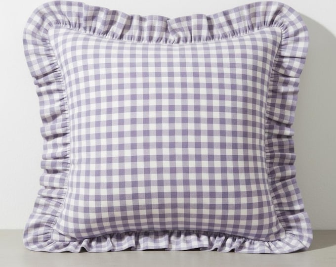 Gingham Pillow Cover - Ruffled Gingham Cushion - Cottagecore Farmhouse Decor - Multiple Color Options