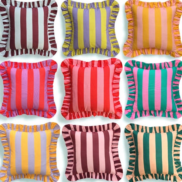 Funda de almohada de rayas con volantes estilo bohemio - Funda de almohada de rayas con volantes - Diferentes opciones de color con bordes con volantes - Tienda Hello Mello
