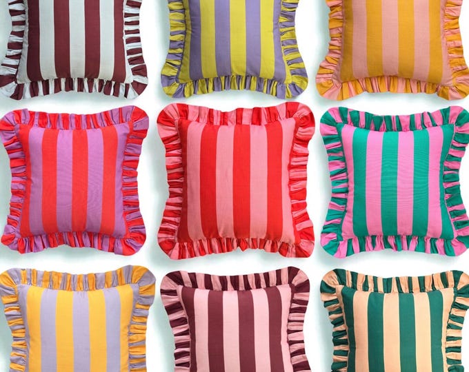 Bohemian Ruffle Striped Pillow Cover - Frill Striped Pillow Cover -  Different Color Options With Frill Edges - Hello Mello Store