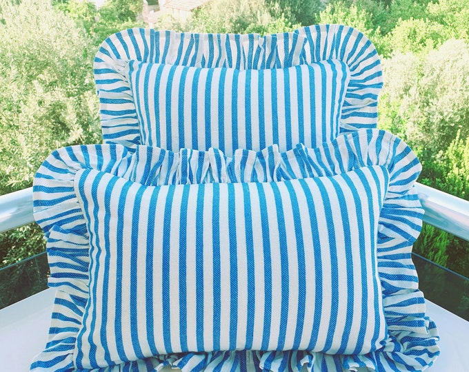 Bohemian Frill Linen Striped Pillow Cover - Different Color Options With Frill Edges - Hello Mello Store